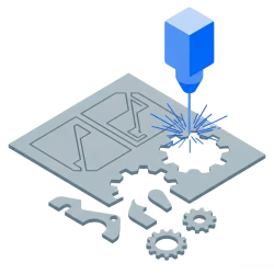 Automatisierte CNC-Laserschneidmaschine, die CAD-Daten verarbeitet, um hochwertige Metallteile herzustellen.