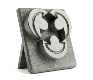 Front view of a 316L stainless steel EPTAHUB tile prototype manufactured using binder jetting technology