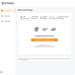 L'interface du moteur de devis instantané Eptahub affiche les prix et les délais de livraison automatisés pour les fichiers CAO 3D.