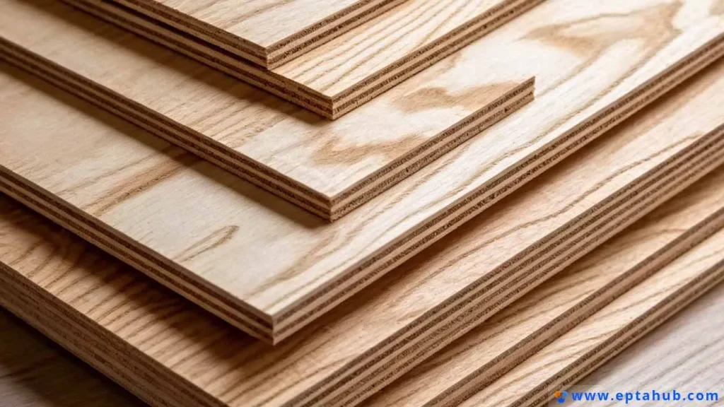 A close-up of stacked Baltic birch plywood sheets of various thicknesses, showcasing the beautiful wood grain and the uniform, void-free multi-ply edges that define its premium quality.